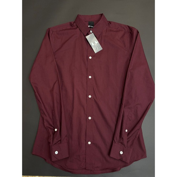 H&M Other - New H&M Slim Fit Dress Shirt Mens Long Sleeve Button Up Burgundy Casual